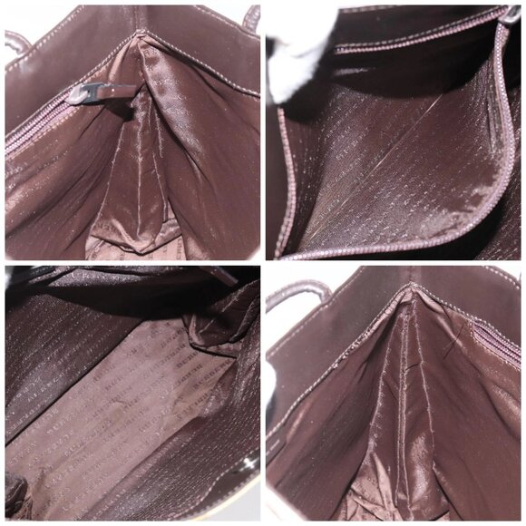 BURBERRY Nova Check Hand Bag PVC Leather Beige Dark Brown Auth - Picture 13 of 14